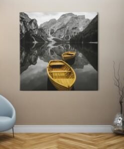 Gele Roeiboten Bergmeer Vierkant Schilderij - Afbeelding 5