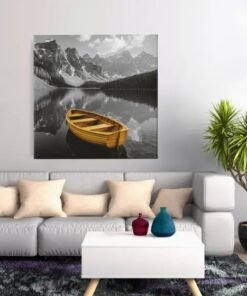 OEFE 1327 canvas schilderij gele boot op bergmeer c