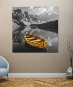 OEFE 1327 canvas schilderij gele boot op bergmeer d