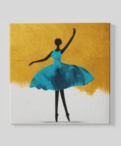 Dansende Ballerina Blauw Vierkant Schilderij