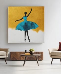 OEFE 1328 canvas schilderij dansende ballerina blauw f