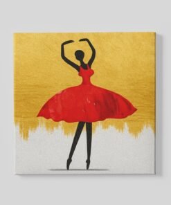 Rode Ballerina Vierkant Schilderij