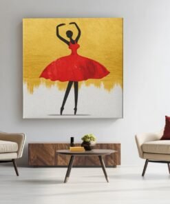 OEFE 1329 vierkant canvas schilderij rode ballerina f