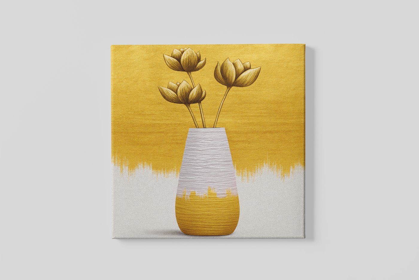 Gele bloemen in Vaas Vierkant Schilderij