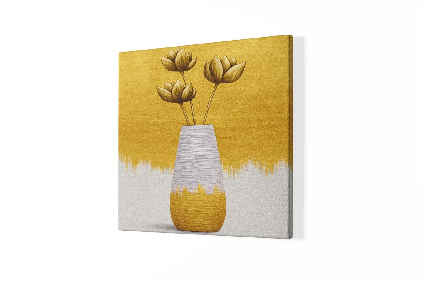 Gele bloemen in Vaas Vierkant Schilderij - Afbeelding 2