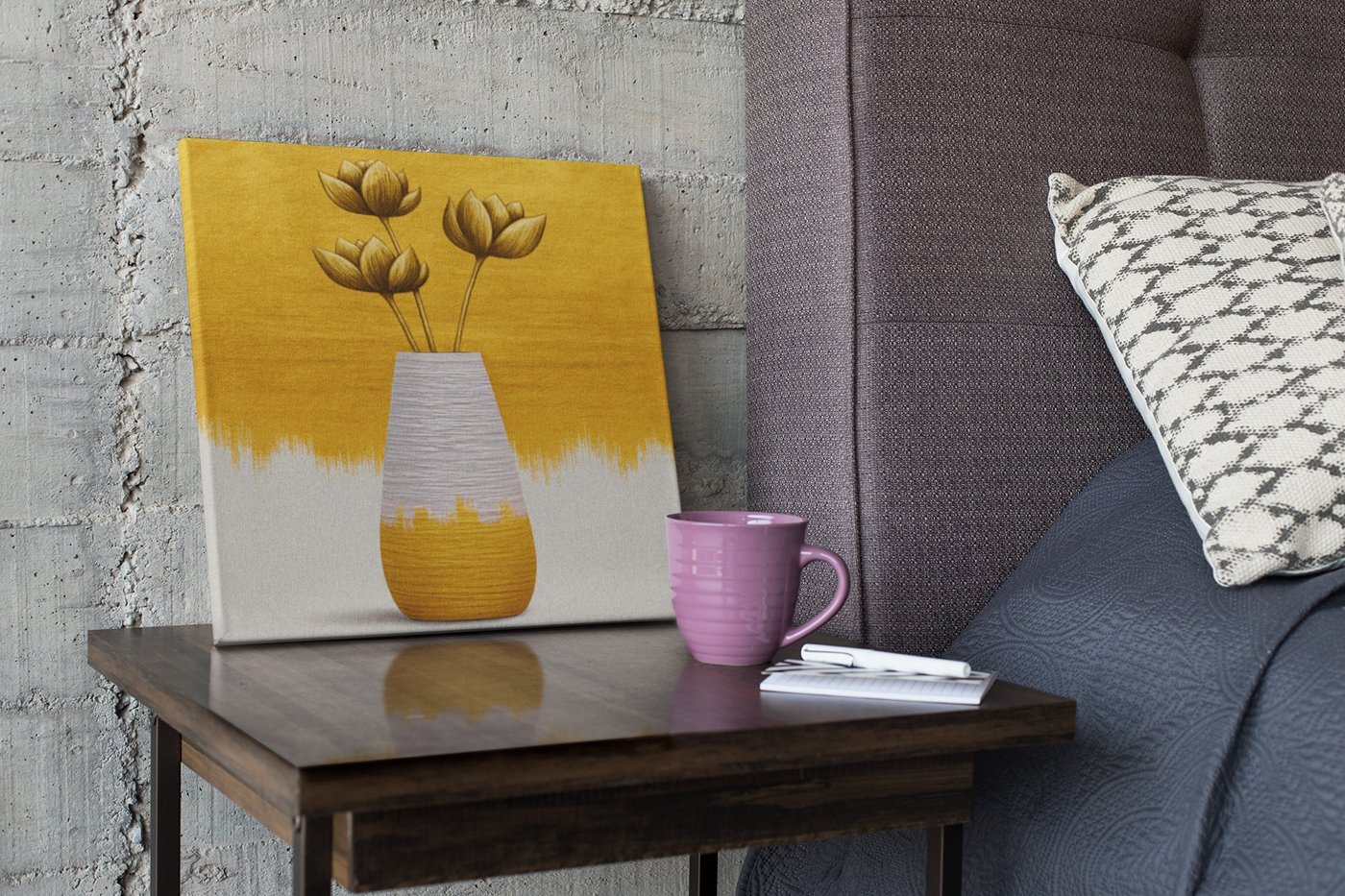 Gele bloemen in Vaas Vierkant Schilderij - Afbeelding 3