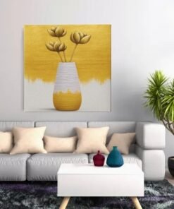 Gele bloemen in Vaas Vierkant Schilderij - Afbeelding 4