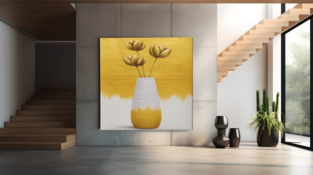 vierkant-canvas-schilderij-gele-bloemen-in-vaas-d