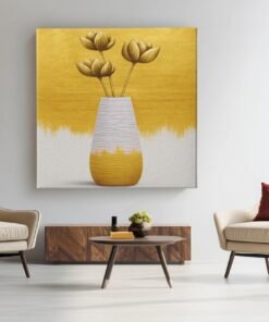 Gele bloemen in Vaas Vierkant Schilderij - Afbeelding 5
