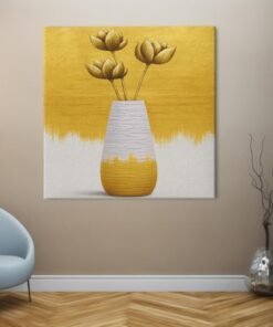 Gele bloemen in Vaas Vierkant Schilderij - Afbeelding 6