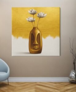 OEFE 1332 vierkant canvas schilderij gezicht vaas witte bloemen e
