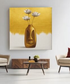 OEFE 1332 vierkant canvas schilderij gezicht vaas witte bloemen f