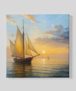 Zeilschip bij Zonsondergang Vierkant Schilderij