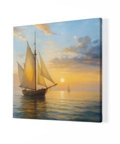 Alternative view of Zeilschip bij Zonsondergang Vierkant Schilderij