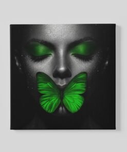 Vrouw Groene Vlinder Vierkant Schilderij