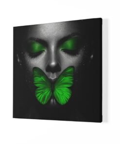 Alternative view of Vrouw Groene Vlinder Vierkant Schilderij