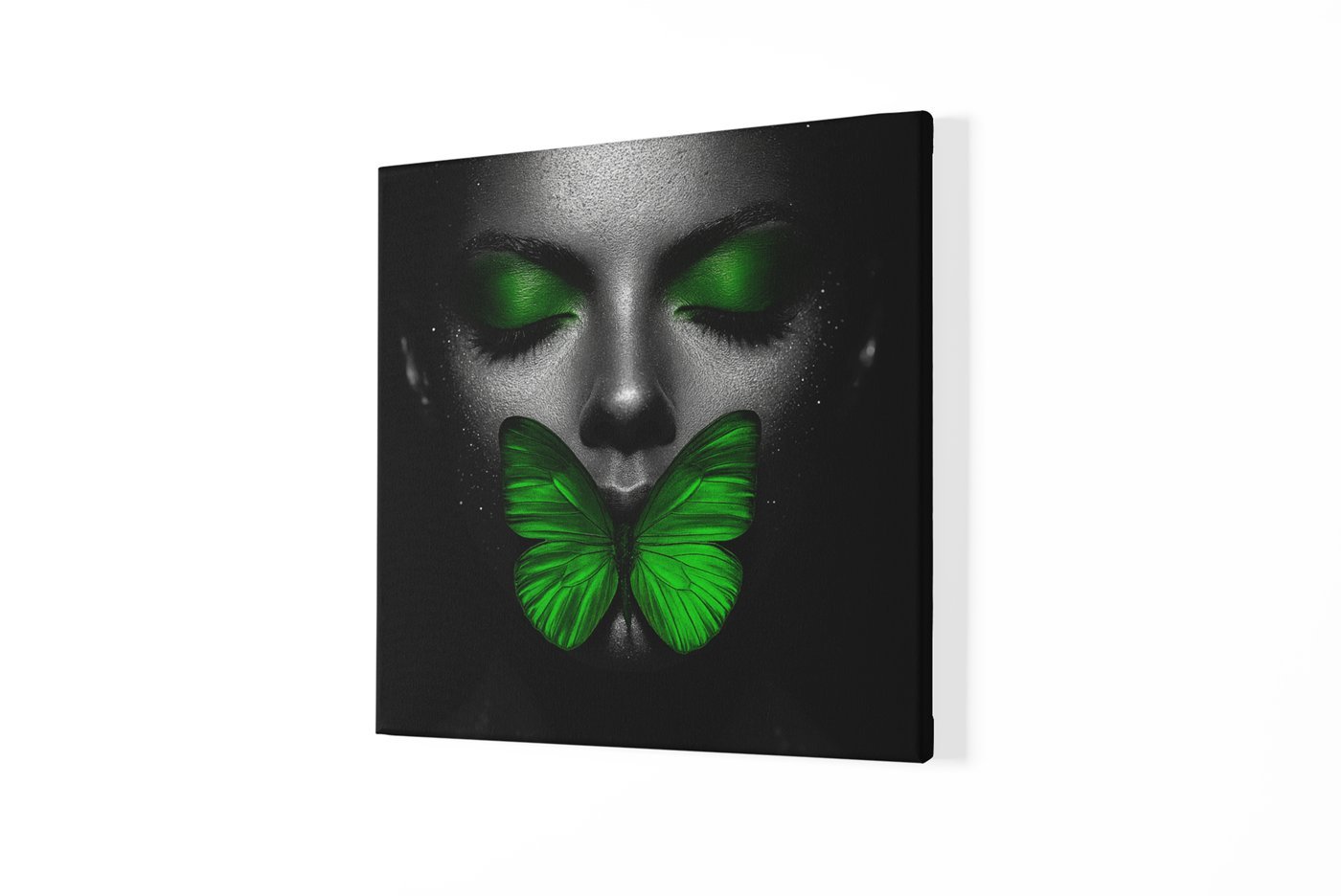 Vrouw Groene Vlinder Vierkant Schilderij - Afbeelding 2