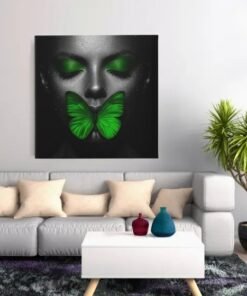 Vrouw Groene Vlinder Vierkant Schilderij - Afbeelding 4