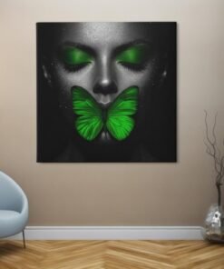 vierkant-schilderij-vrouw-groene-vlinder-kunst-d