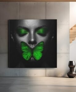 Vrouw Groene Vlinder Vierkant Schilderij - Afbeelding 7