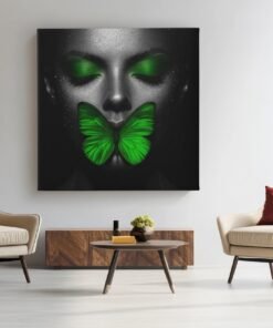 Vrouw Groene Vlinder Vierkant Schilderij - Afbeelding 6