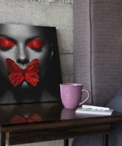 OEFE 1335 vierkant schilderij canvas vrouw rode vlinder b