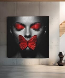 OEFE 1335 vierkant schilderij canvas vrouw rode vlinder d