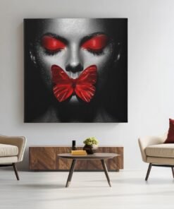 OEFE 1335 vierkant schilderij canvas vrouw rode vlinder f
