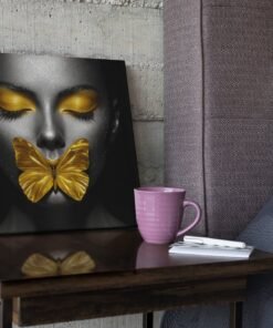OEFE 1336 vierkant schilderij canvas vrouw gele vlinder b