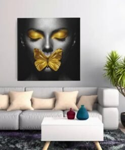 vierkant-schilderij-canvas-vrouw-gele-vlinder-c