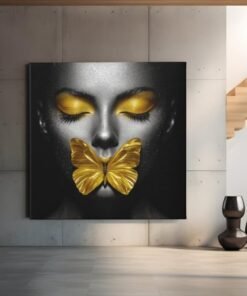 OEFE 1336 vierkant schilderij canvas vrouw gele vlinder d