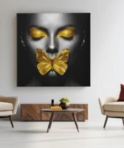 OEFE 1336 vierkant schilderij canvas vrouw gele vlinder e