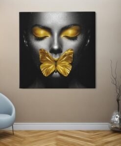OEFE 1336 vierkant schilderij canvas vrouw gele vlinder f