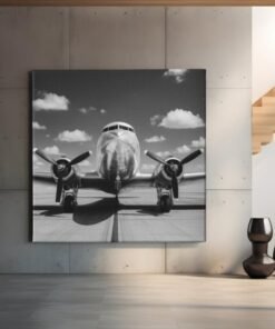 canvas-schilderij-vintage-vliegtuig-zwart-wit-e