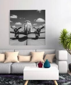 OEFE 1351 canvas schilderij vintage vliegtuig zwart wit f