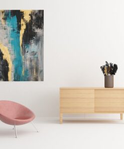 Abstract Blauw Goud Canvas Schilderij 75x100 cm