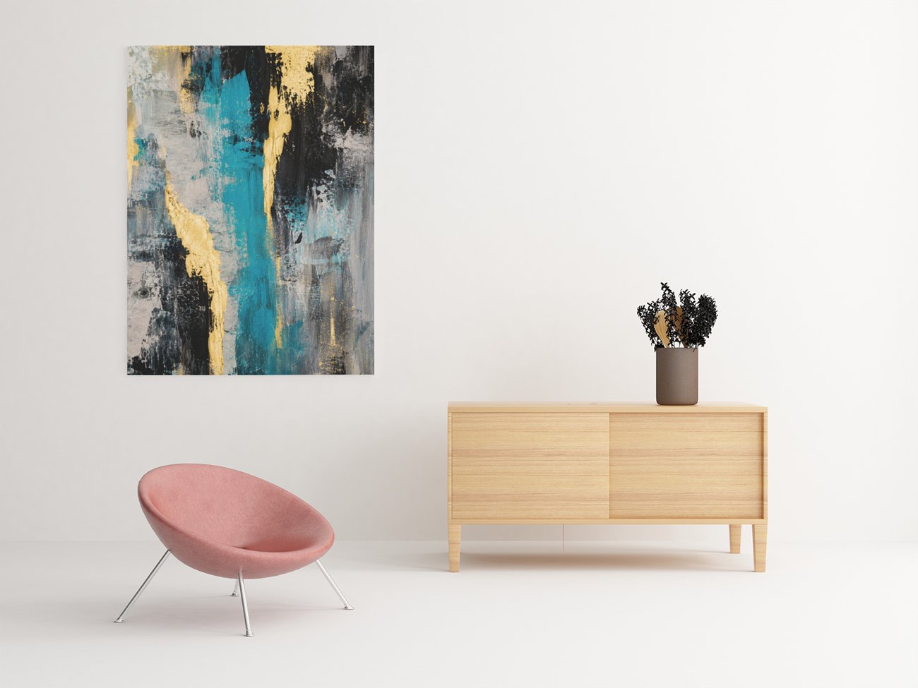 Abstract Blauw Goud Canvas Schilderij 75x100 cm