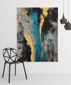 Abstract Blauw Goud Canvas Schilderij 75x100 cm - Afbeelding 4