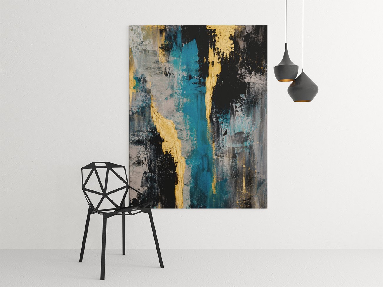 Abstract Blauw Goud Canvas Schilderij 75x100 cm - Afbeelding 4