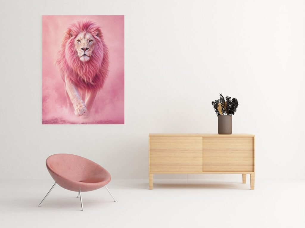 Roze Leeuw Canvas Schilderij 75x100 cm 