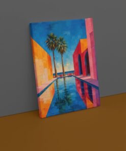 OSEFE 1011 premium canvas schilderij tropische poolscape moderne architectuur 100x75 cm a