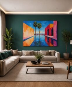 OSEFE 1012 premium canvas schilderij tropisch zwembad palmbomen moderne wanddecoratie 100x75 cm a