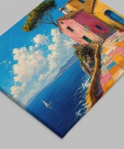 OSEFE 1013 premium canvas schilderij mediterraanse kustlijn kleurrijke straat 100x75 cm b