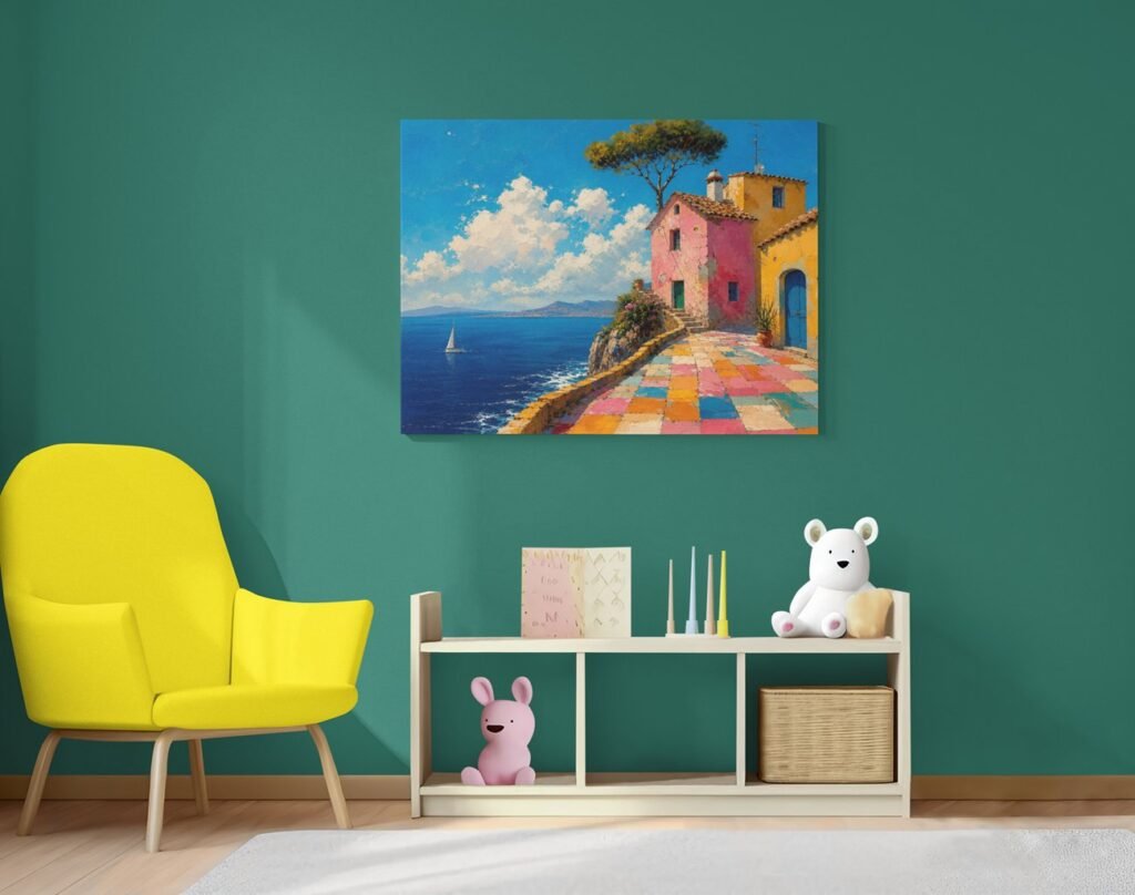 Mediterraanse Kustlijn Canvas Schilderij 100x75 cm 