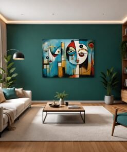 OSEFE 1018 premium canvas schilderij abstracte gezichten moderne kunst wanddecoratie 100x75 cm c