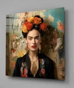 SDN 4024 a glasschilderij vierkant vrouw met bloemen