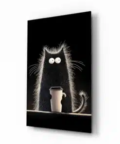 Koffieliefhebber Kat Glasschilderij