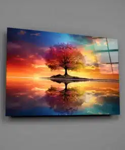 zdy 7056 a glasschilderij kleurrijke boom bij zonsondergang