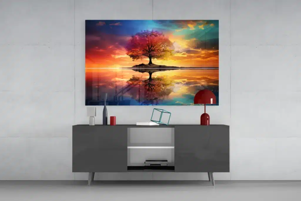 glasschilderij-kleurrijke-boom-bij-zonsondergang
