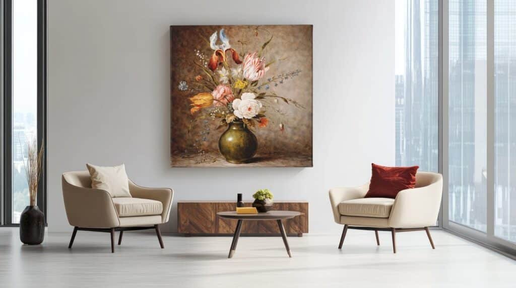 Klassiek Bloemen Stilleven Vierkant Schilderij